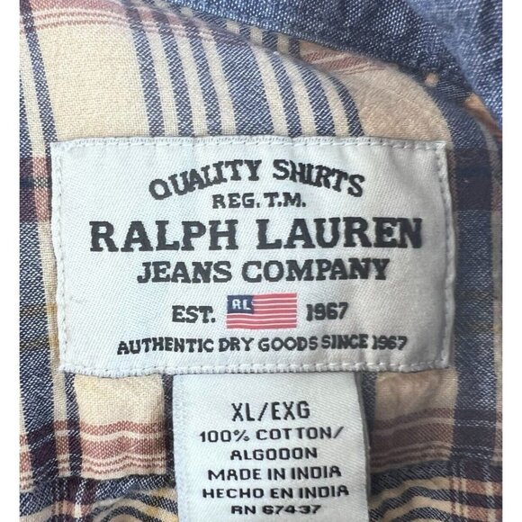 Ralph Lauren Jeans Company Mens Plaid Shirt Short Sleeve Size XL Button Down - Picture 7 of 9